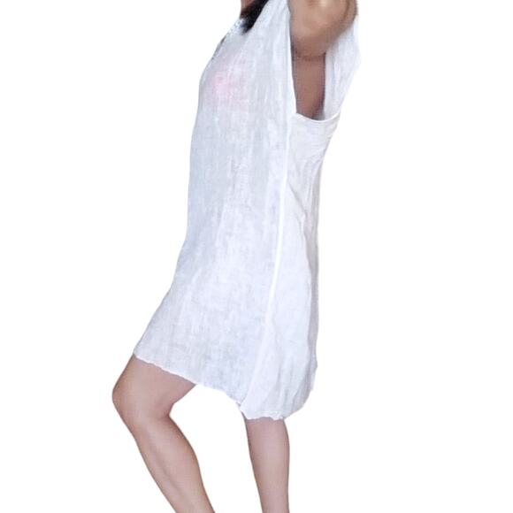 DOLMA white swim semi sheer linen beach boho cover up dress FREE SIZE - Picture 9 of 10